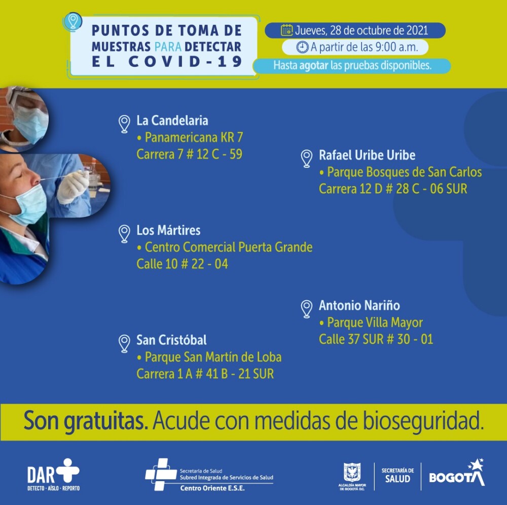 Pruebas gratis de COVID-19 en Bogotá