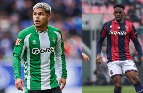 'Cucho' Hernández y Jhon Lucumí, jugadores colombianos del Betis y Bolonia, respectivamente.