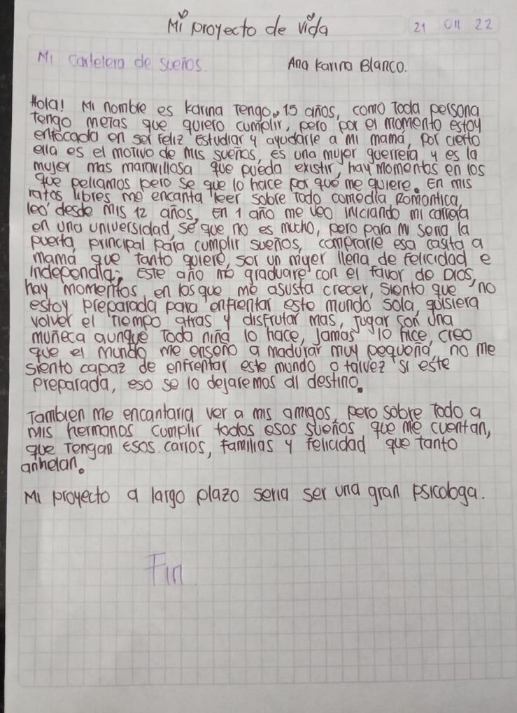 Carta de Karina Blanco