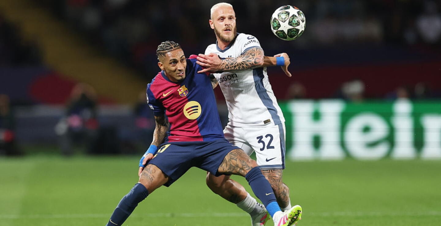 Raphinha en Barcelona vs Inter de Milán por la Champions League. 