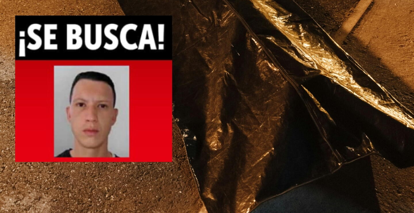 Cuerpo sin vida de una persona junto al cartel de se busca de Michael Leguizamón Castelblanco, señalado asesino de Estefanía Franco en Soacha.
