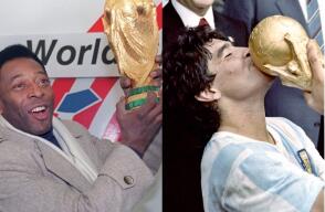 296708_Pelé y Maradona con la Copa del Mundo - AFP
