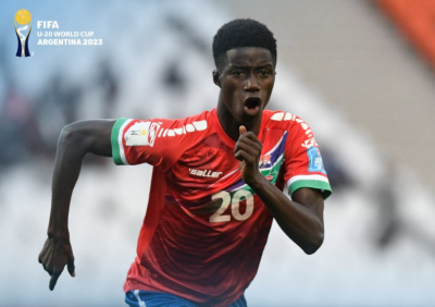 Adama Bojan, autor de los dos goles de Gambia sobre Honduras en el Mundial Sub-20 de Argentina 2023.