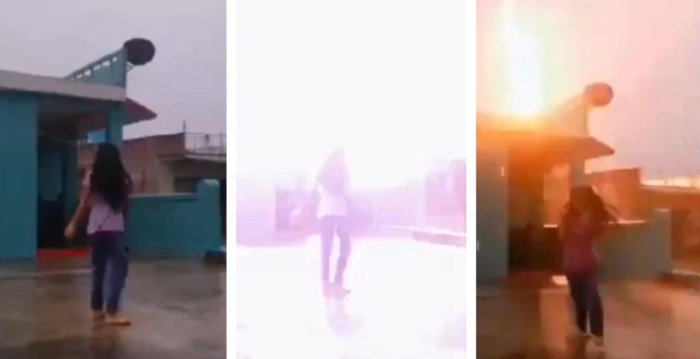 Una niña se salvó de milagro luego que un rayo impactara a tan solo metros de ella: video