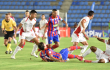 Acción de juego en el duelo entre Unión Magdalena y América, por Liga.