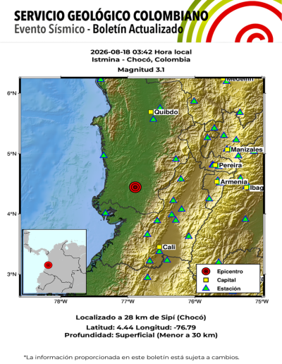 Temblor en Colombia este 18 de agosto en Chocó