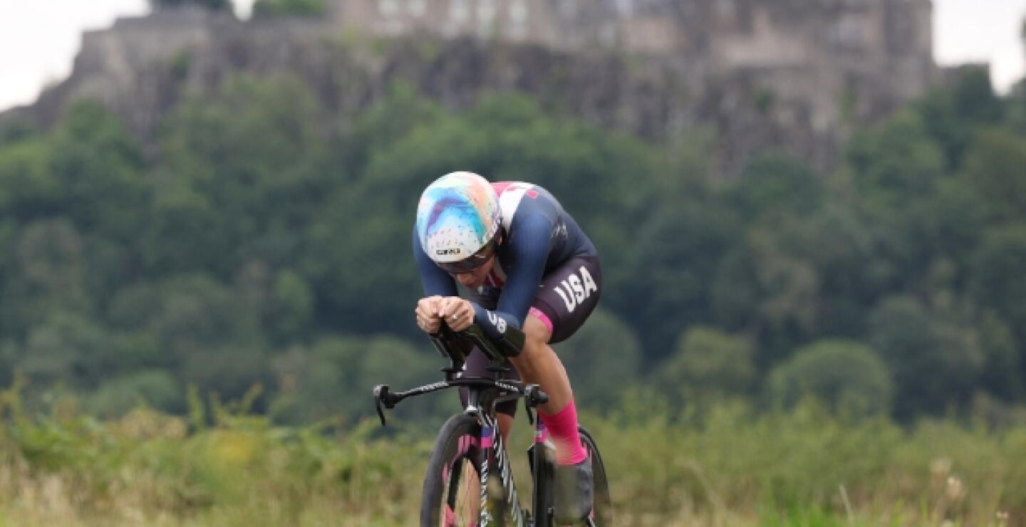 Chloé Dygert durante prueba de Mundial de Ciclismo 2023