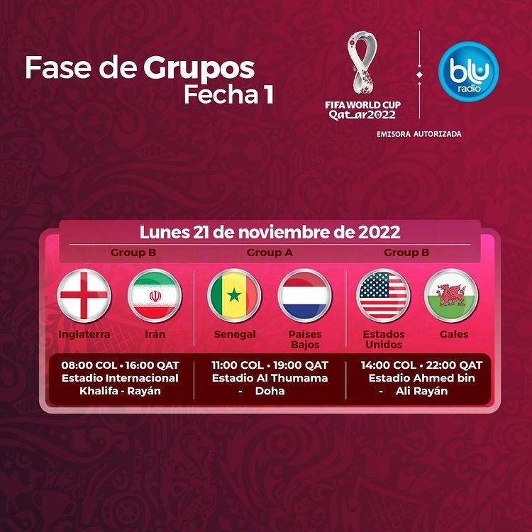 Partidos Qatar lunes 21 de noviembre