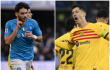 Khvicha Kvaratskhelia y Robert Lewandowski, delanteros del Nápoles y Barcelona, respectivamente. 
