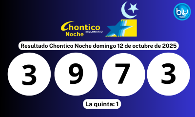 El número ganador del chance Chontico Noche de este domingo 12 de octubre de 2025 es el 3973 - 1. El número ganador del chance Chontico Noche de este domingo 12 de octubre de 2025 es el 3973 - 1.