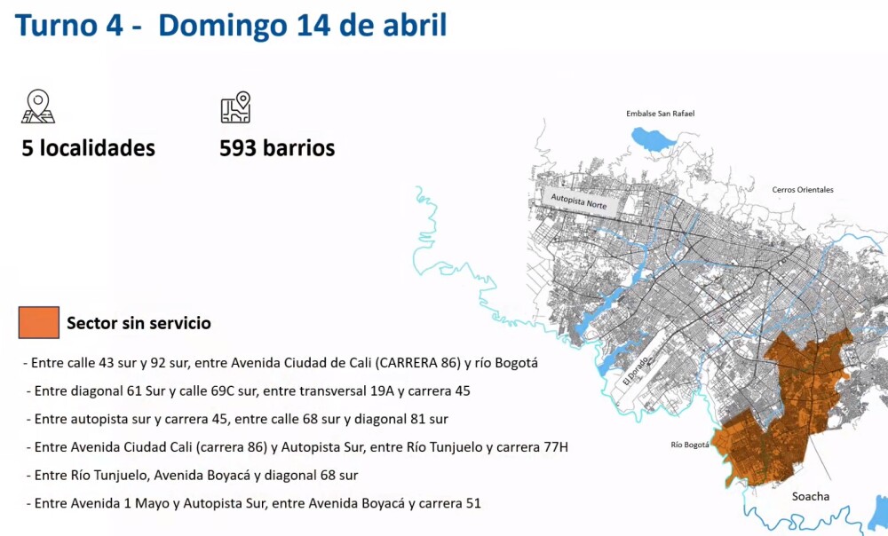 Turno 4 zonas de racionamiento de agua en Bogotá Turno 4 zonas de racionamiento de agua en Bogotá