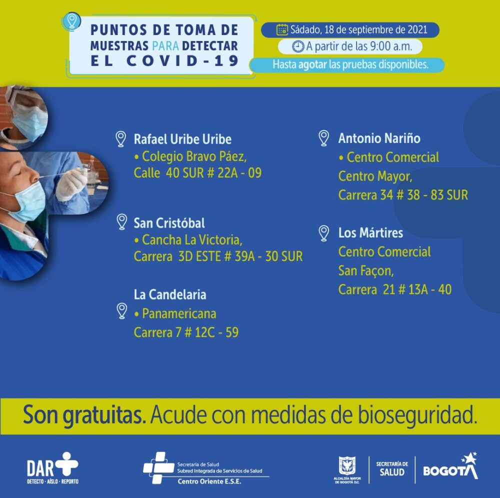 Pruebas COVID Bogotá 18 de septiembre