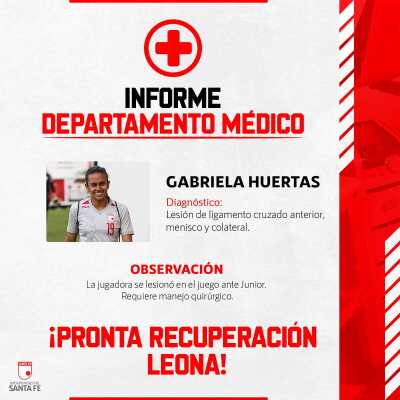 Gabriela Huertas se lesionó con Santa Fe en partido contra Junior Gabriela Huertas se lesionó con Santa Fe en partido contra Junior