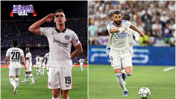 Rafael Santos Borré y Karim Benzema, figuras del Eintracht Frankfurt y Real Madrid, respectivamente. Rafael Santos Borré y Karim Benzema, figuras del Eintracht Frankfurt y Real Madrid, respectivamente.