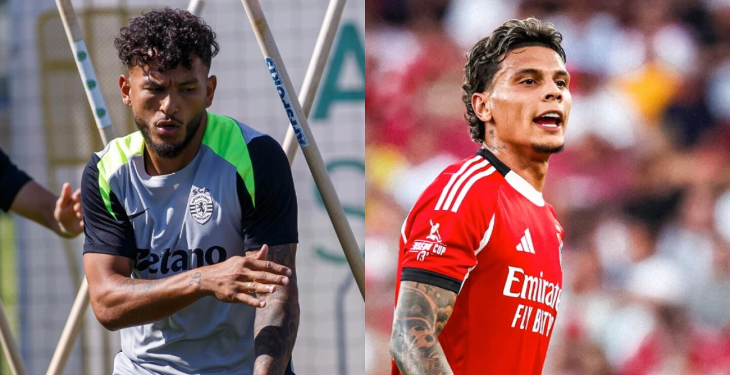 Luis Javier Suárez y Richard Ríos, jugadores del Sporting Lisboa y Benfica, respectivamente. 