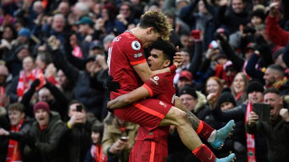 Celebración de Luis Díaz, tras su primer gol con Liverpool Celebración de Luis Díaz, tras su primer gol con Liverpool