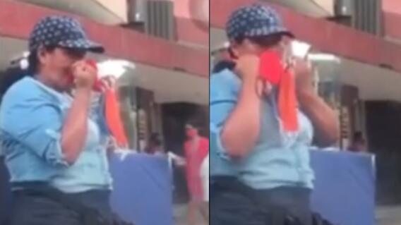 25732_Mujer se limpia la nariz con los tapabocas que vende-Fotocaptura YouTube 25732_Mujer se limpia la nariz con los tapabocas que vende-Fotocaptura YouTube