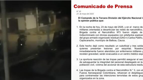 Ataque con drones dejócuatro uniformados del Ejército Nacional en zona rural del Cauca. Ataque con drones dejócuatro uniformados del Ejército Nacional en zona rural del Cauca.