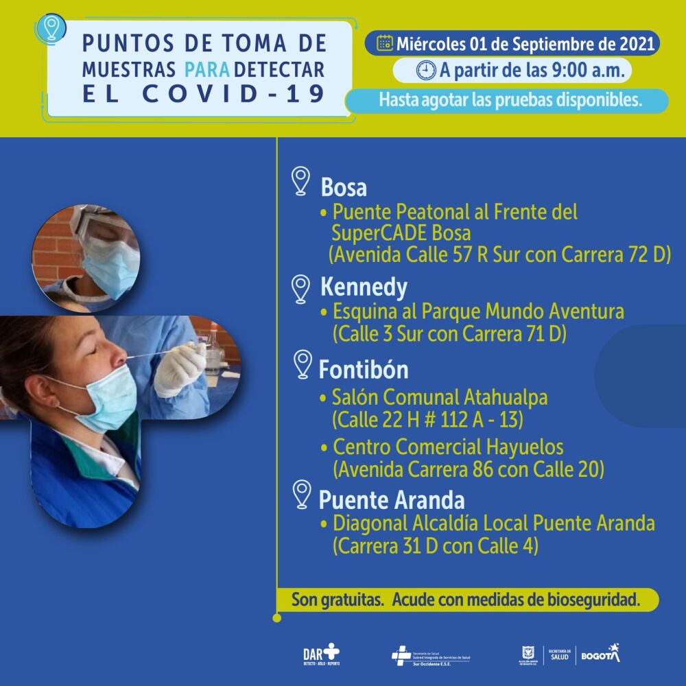 Pruebas gratis de COVID-19 en Bogotá