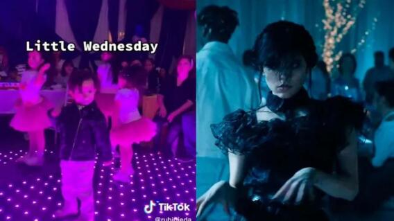 Niño cautivó a todos al recrear el famoso baile de Merlina Niño cautivó a todos al recrear el famoso baile de Merlina