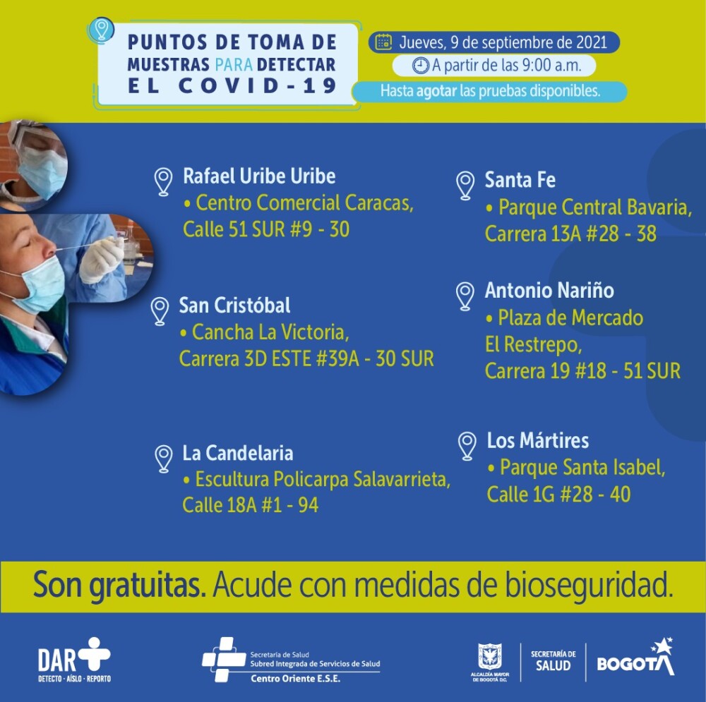 Pruebas gratis de COVID-19 en Bogotá