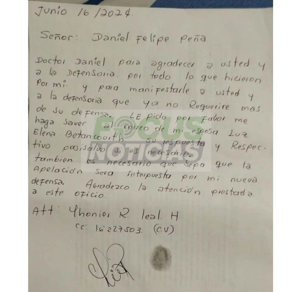 Carta de Jhonier Leal Carta de Jhonier Leal