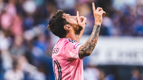 Lionel Messi festejando anotación con el Inter Miami. Lionel Messi festejando anotación con el Inter Miami.