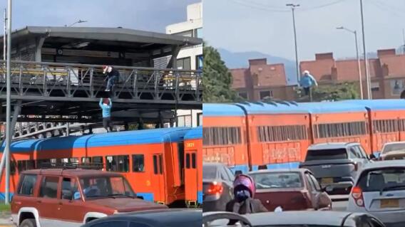 Peligrosa maniobra en Bogotá: hombres fueron grabados saltando sobre tren de la Sabana en movimiento Peligrosa maniobra en Bogotá: hombres fueron grabados saltando sobre tren de la Sabana en movimiento
