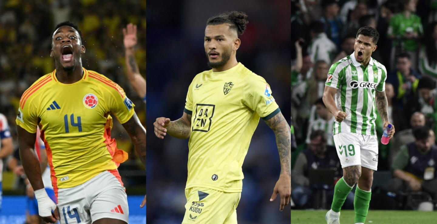 Jhon Durán, Luis Javier Suárez y 'Cucho' Hernández, delanteros de la Selección Colombia.