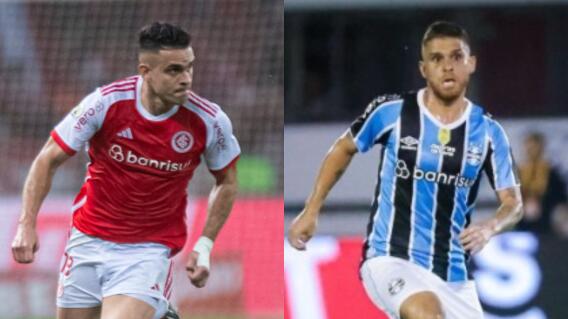 Rafael Santos Borré (Internacional) y Gustavo Cuéllar (Gremio). Rafael Santos Borré (Internacional) y Gustavo Cuéllar (Gremio).