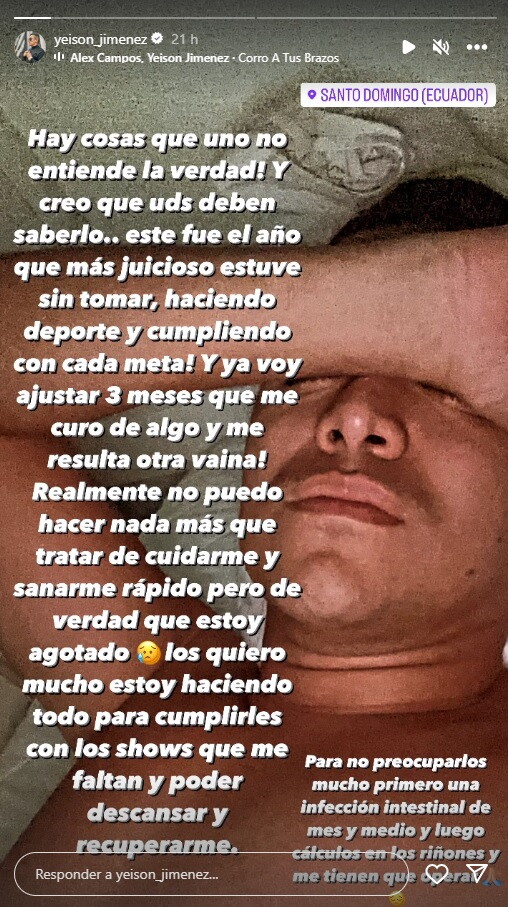 Yeison Jiménez enfermo