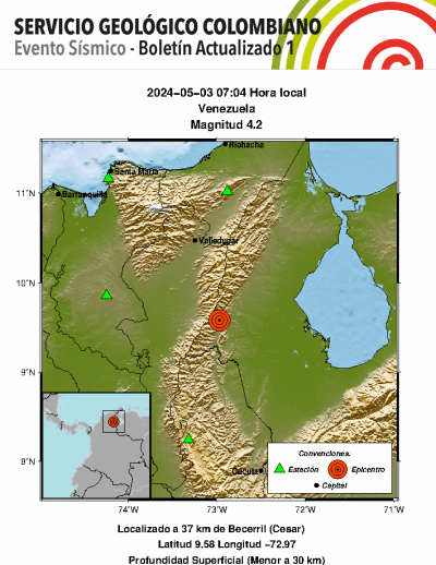 Temblor hoy en Colombia: 3 de mayo de 2024