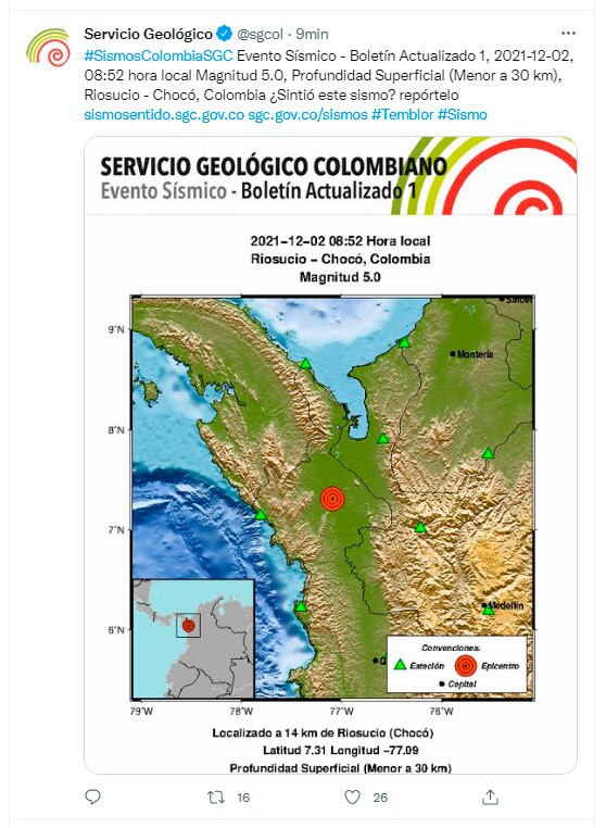 Temblor en Riosucio, Chocó