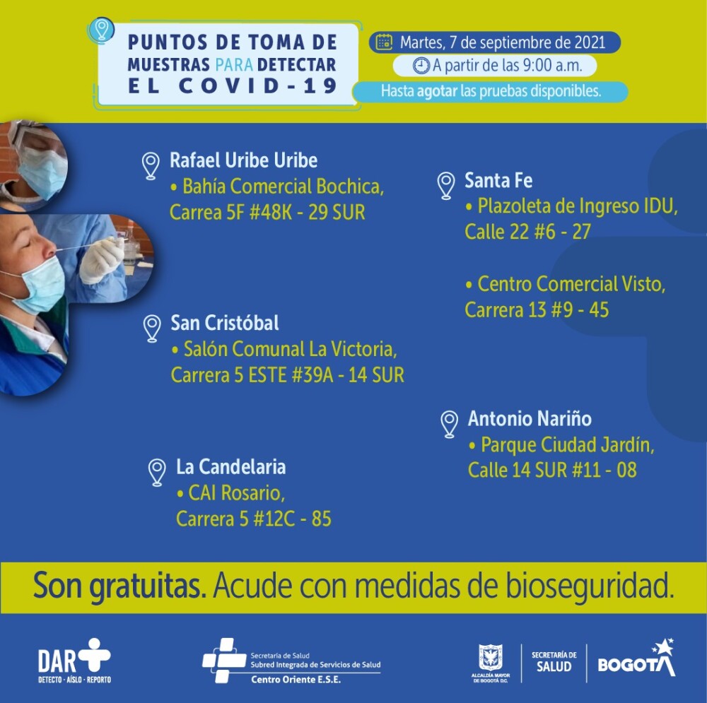 Pruebas gratis de COVID-19 en Bogotá