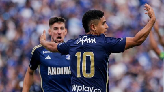 Daniel Cataño, jugador de Millonarios, celebra un gol en la Liga BetPlay I-2024 Daniel Cataño, jugador de Millonarios, celebra un gol en la Liga BetPlay I-2024