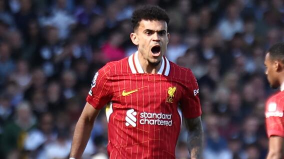 Luis Díaz celebra gol de Liverpool frente a Fulham. Luis Díaz celebra gol de Liverpool frente a Fulham.