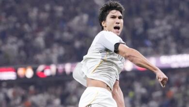 Gonzalo García y un festejo de gol con Real Madrid en la final de la Supercopa de España.