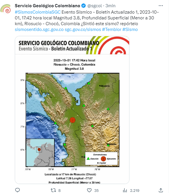 Temblor en el Chocó