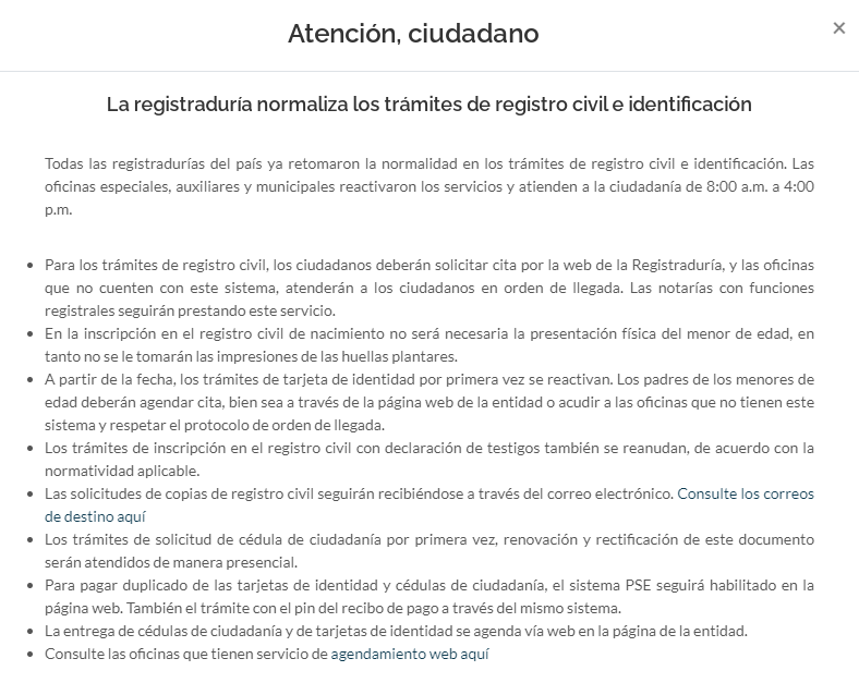 Notificación en la página web de la Registraduría Nacional 