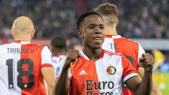 Celebración de Luis Sinisterra, tras su gol con Feyenoord Celebración de Luis Sinisterra, tras su gol con Feyenoord