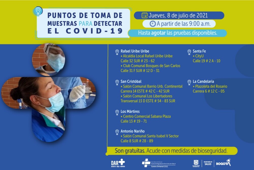 pruebas gratis de COVID en Bogotá 8 de julio