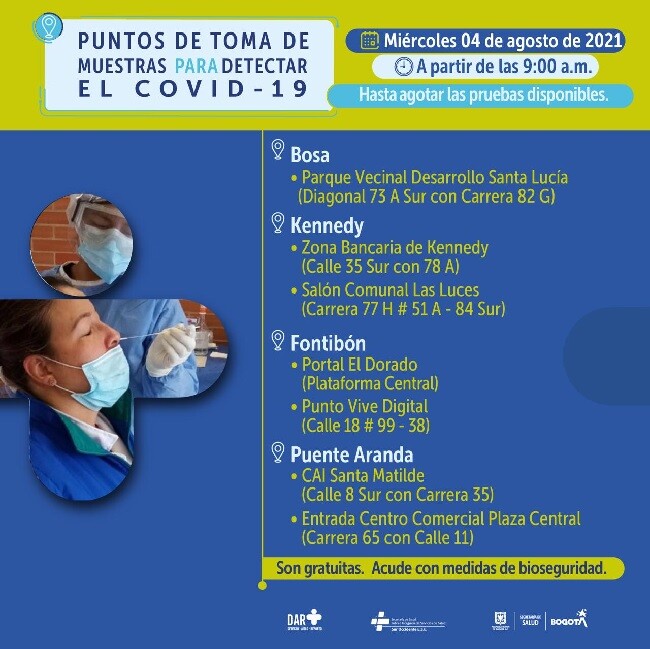 pruebas gratis covid bosa agosto 4 de 2021