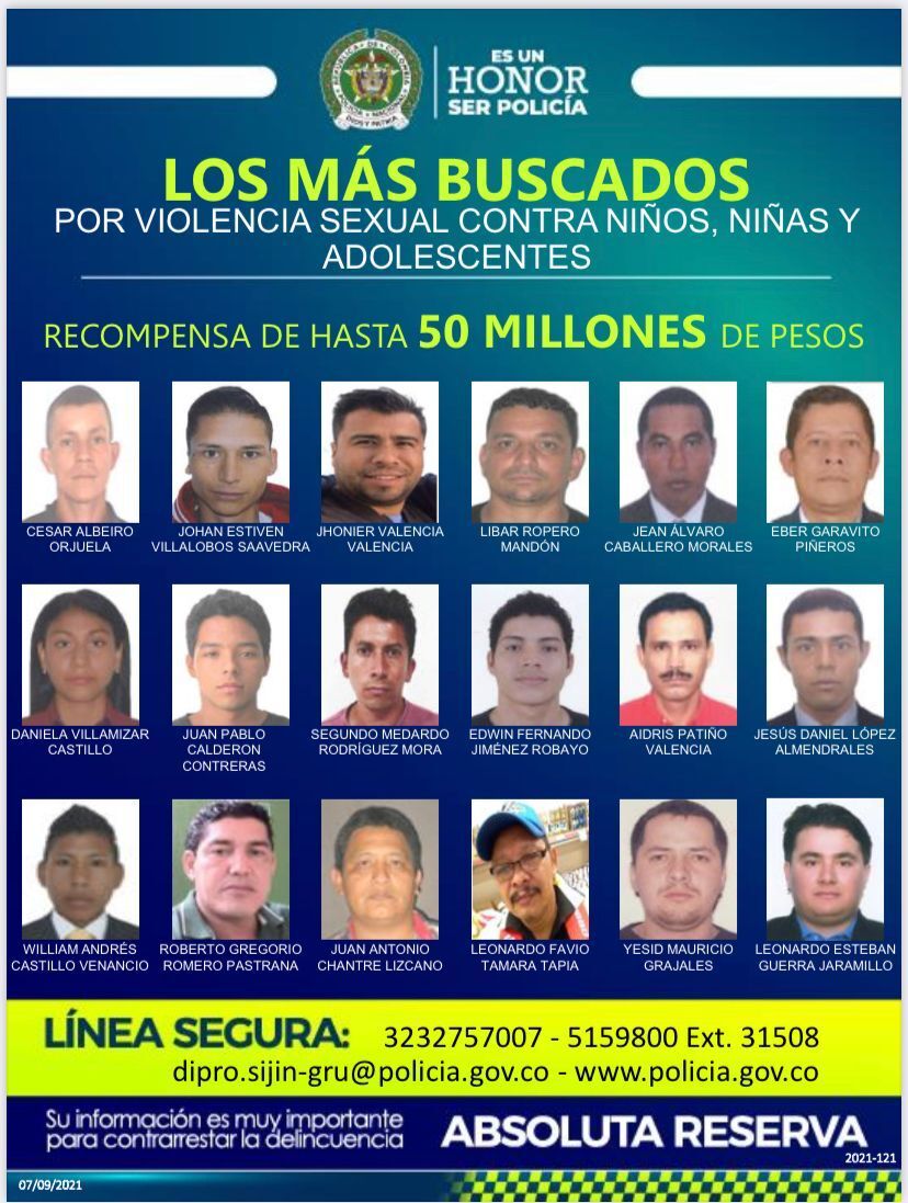 los pedófilos más buscados en Colombia