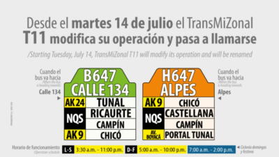 Así quedó la ruta B647-H647 tras el cambio de la T11 del SITP