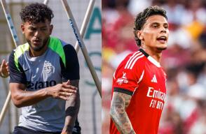 Luis Javier Suárez y Richard Ríos, jugadores del Sporting Lisboa y Benfica, respectivamente. 
