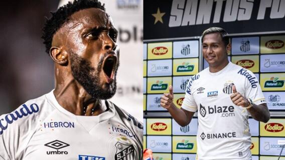 Steven Mendoza y Alfredo Morelos, colombianos en el Santos de Brasil. Steven Mendoza y Alfredo Morelos, colombianos en el Santos de Brasil.