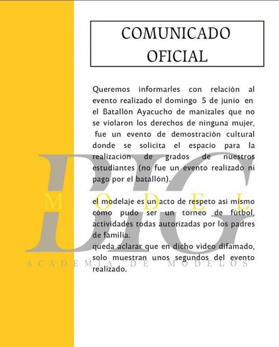 Comunicado academia de modelaje Ejército