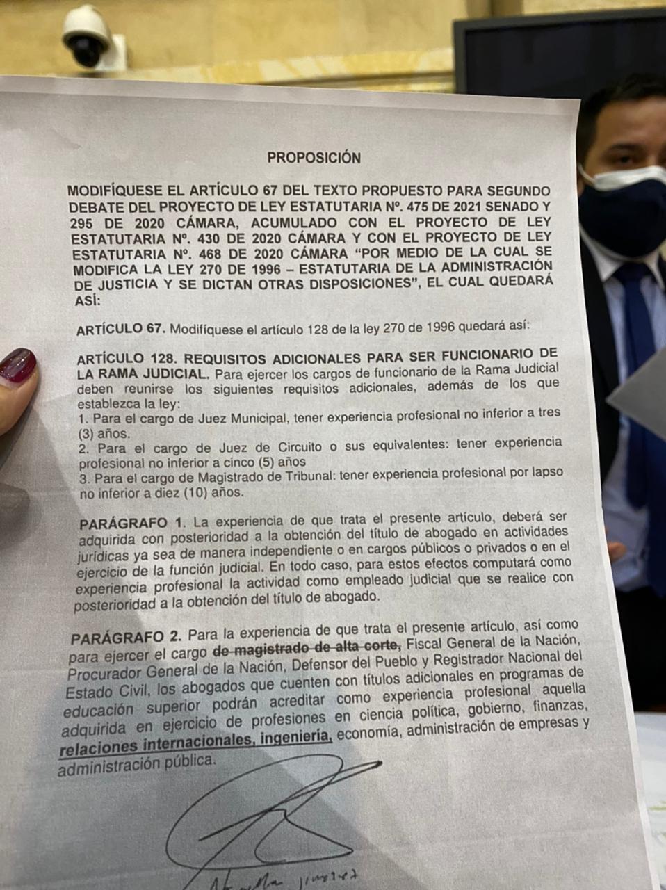 Proposición Reforma a la Administración de la justicia