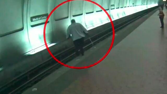 Invidente se salva por segundos de morir bajo metro en Maryland