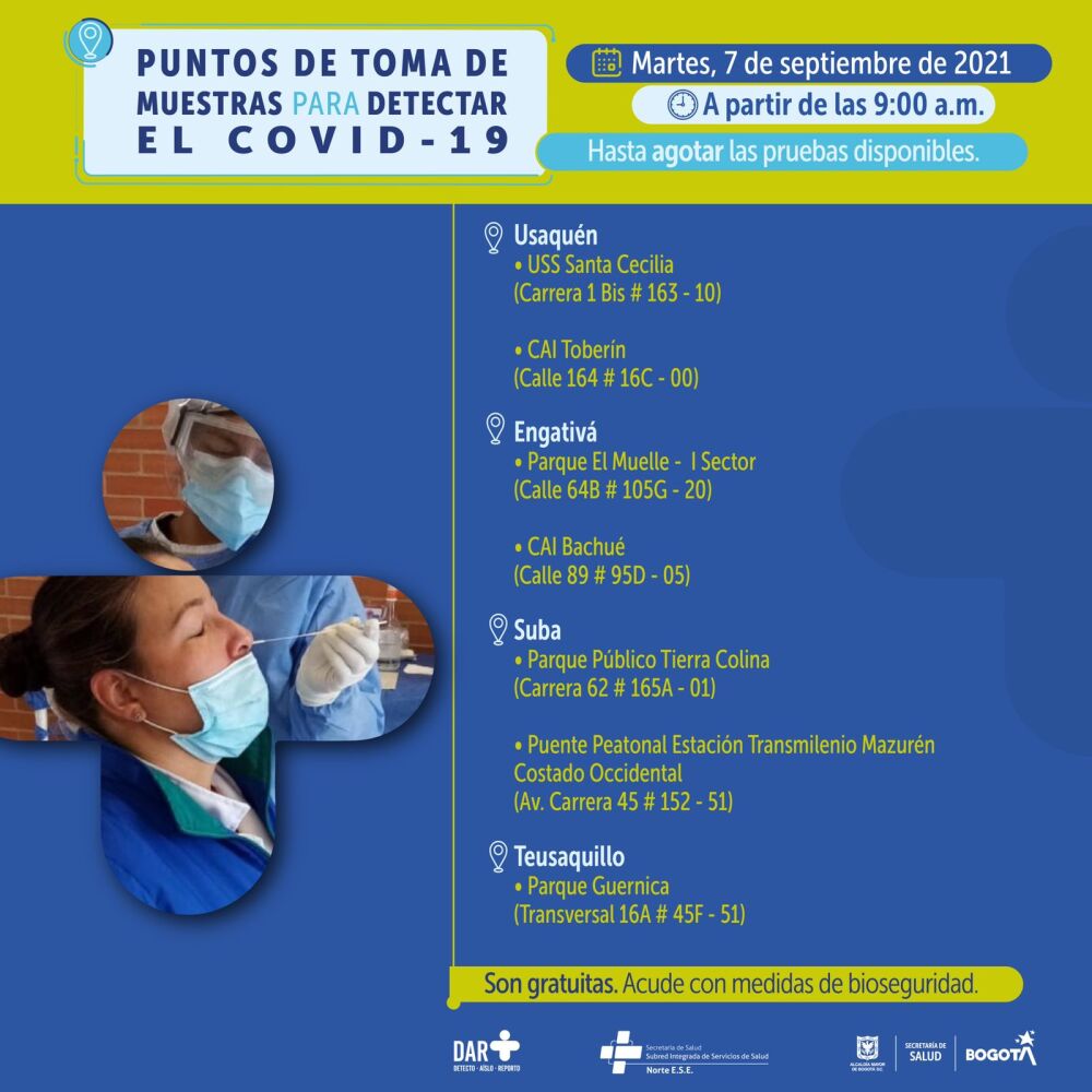 Pruebas gratis de COVID-19 en Bogotá